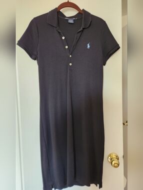 Ralph Lauren Black Polo Midi Dress with Blue Pony
